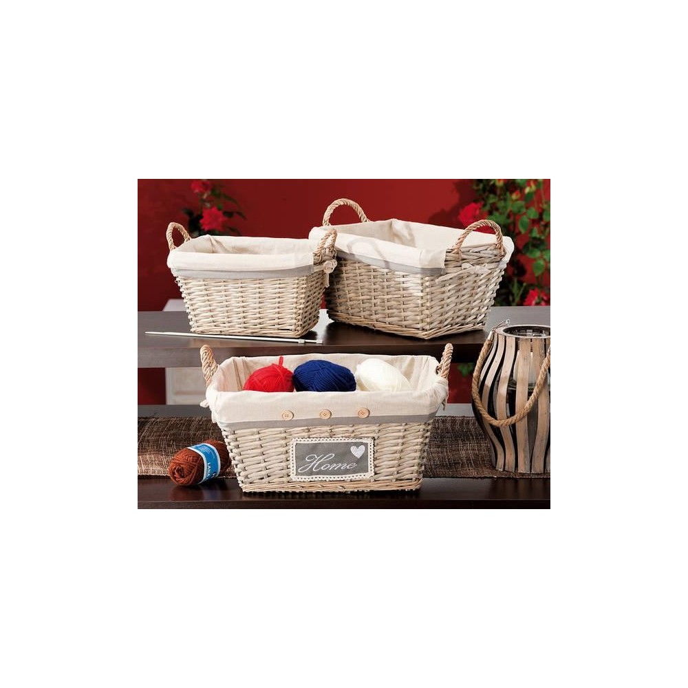 SET 3 CESTI RETTANGOLARI CON TESSUTO